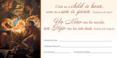 Christmas – Bilingual - A Child Is Born/Un Niño Nos Ha Nacido– Isa 9:6 – Pkg 100 – Offering Envelope