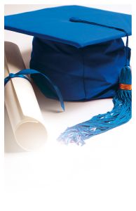 Graduation - Bright Blue Cap & Diploma - Customizable Program Cover