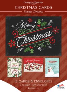 Christmas Cards - Vintage Christmas - 12 Cards with NIV Scripture - Assorted Boxed Greeting Cards 