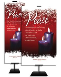 Advent - Peace - 2 Candles - I heard the bells - This man shall be the peace - Micah 5:5 - Banner