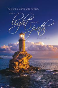 Inspirational - Lighthouse on a rock - Thy word is a lamp - Pkg 100 - Psalm 119:105 - Standard bulletin