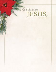 Christmas - Red Poinsettia - Pine - call his name JESUS - Matthew 1:21 - Pkg 100 - Letterhead