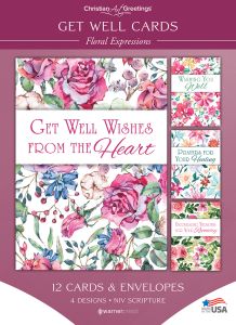 Get Well - Floral Expressions - NIV - Box of 12 - Assorted Boxed Greeting Cards