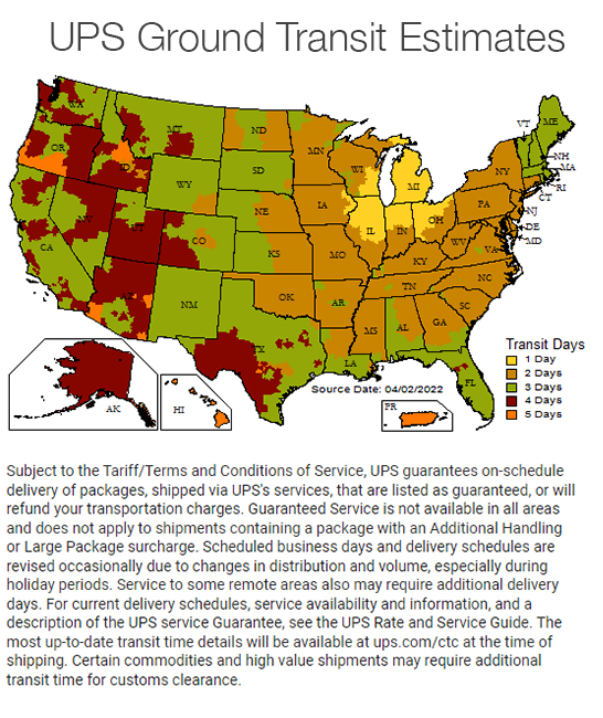 UPS Shipping Timetable Map UPS Shipping Timetable Map